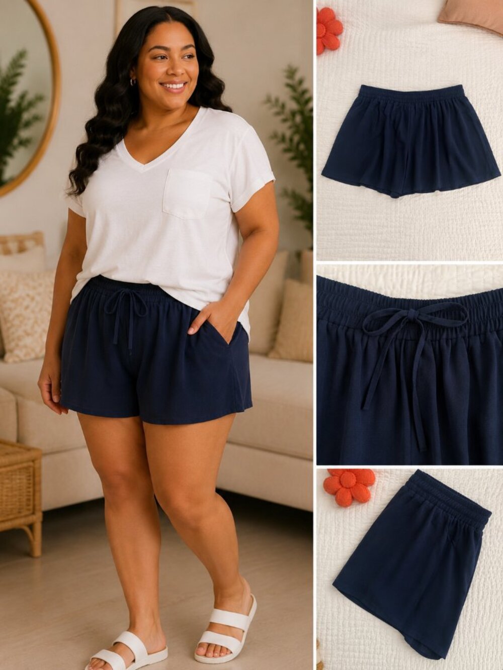 Navy Flowy Pull-On Shorts | Plus Size 3XL | Lounge & Vacation Ready